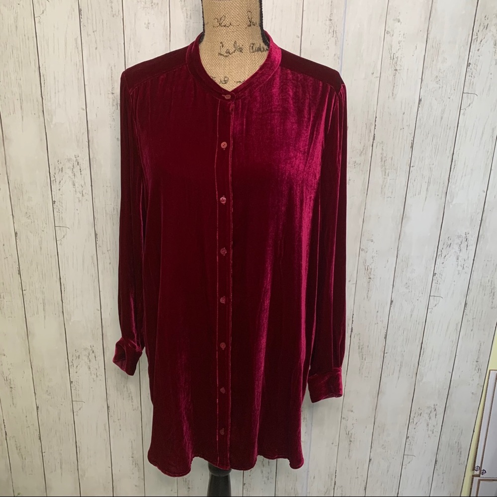 Eileen Fisher Mandarin Collar Crushed Velvet Top L